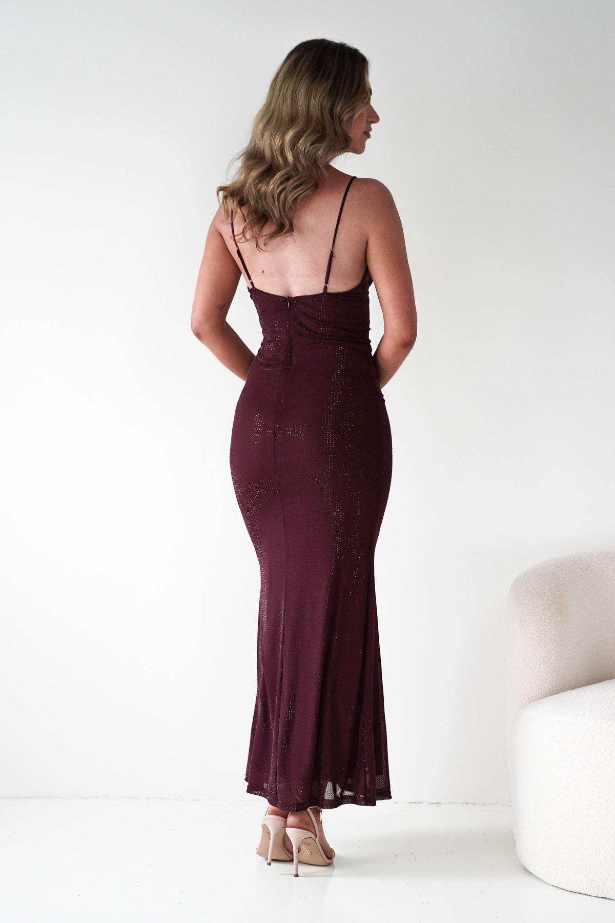 Almarie Diamante Mesh V-Neck Maxi Dress | Wine-Oh Hello Clothing