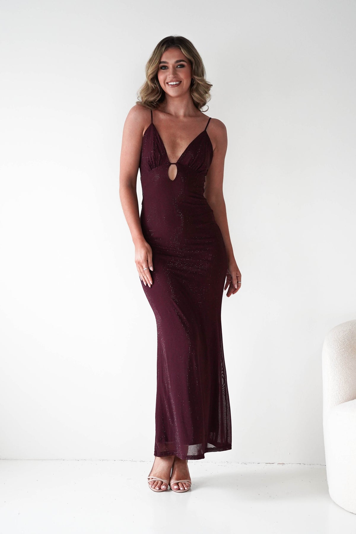 Almarie Diamante Mesh V-Neck Maxi Dress | Wine-Oh Hello Clothing