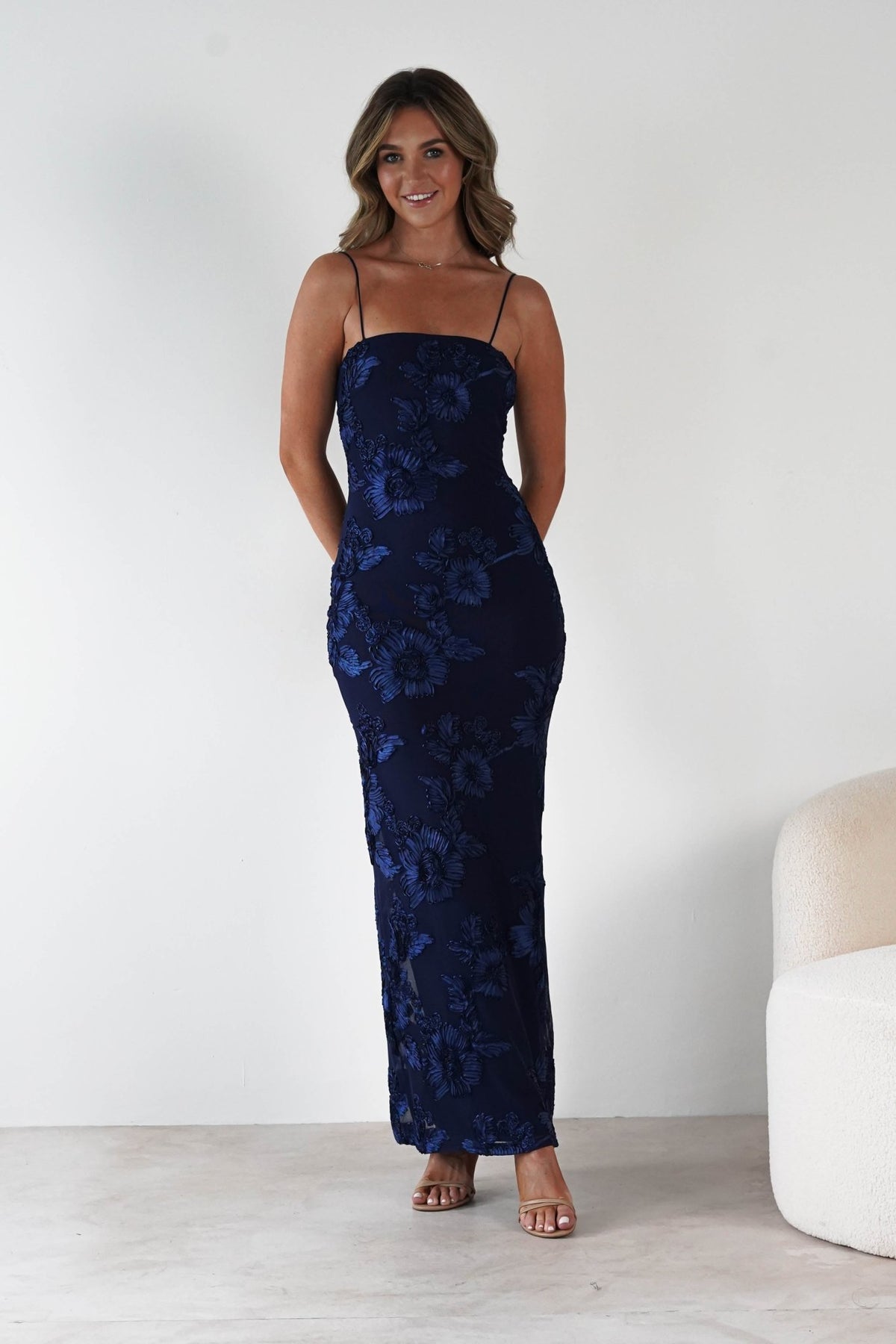 Alvana Floral Appliqué Maxi Dress | Navy-Oh Hello Clothing