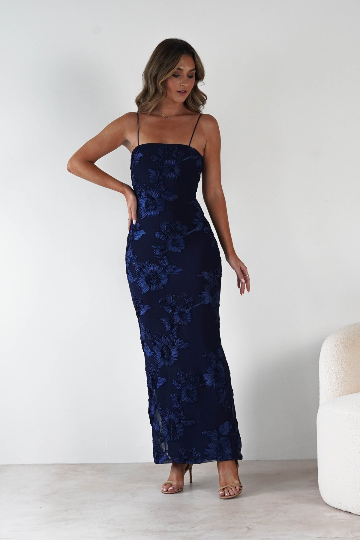 Alvana Floral Appliqué Maxi Dress | Navy-Oh Hello Clothing