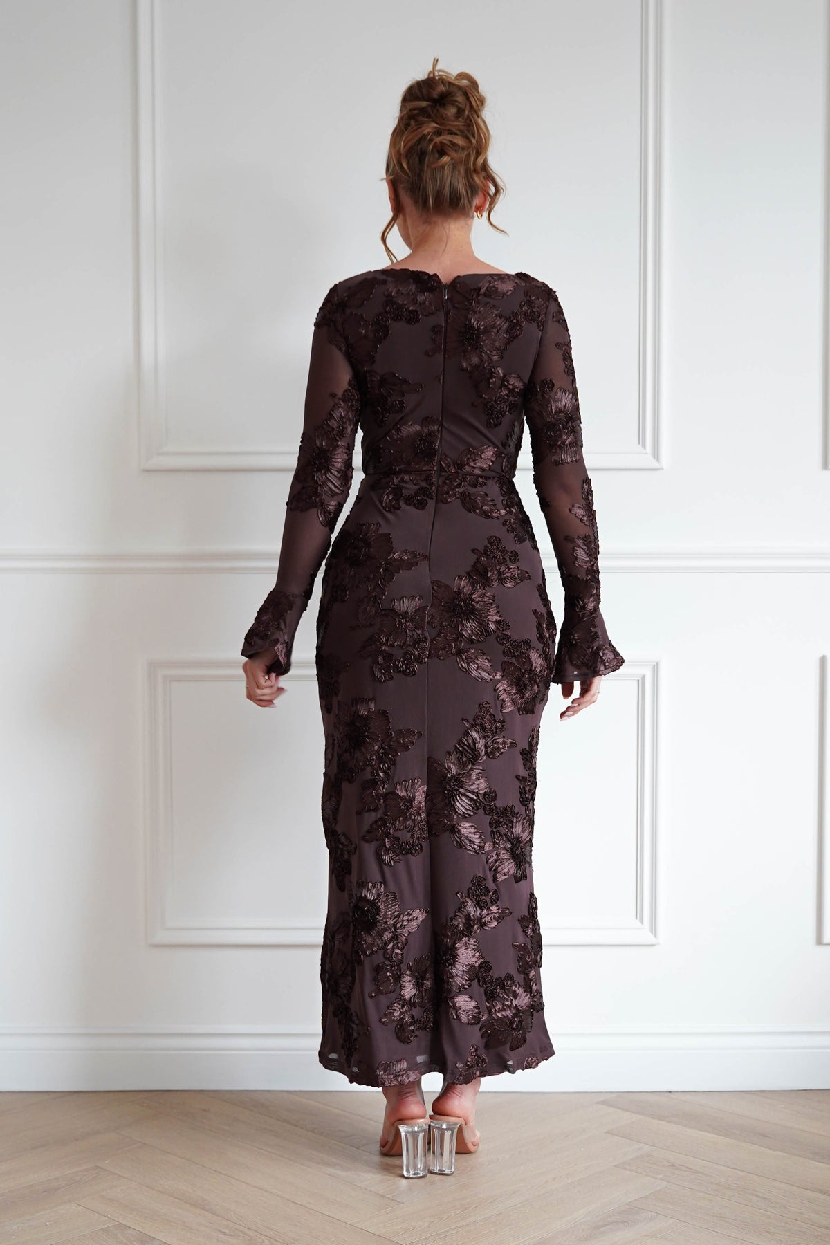 Amelita Long Sleeve Textured Maxi Dress | Brown-Oh Hello Clothing