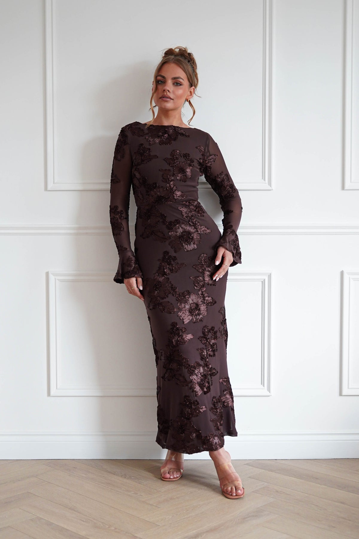 Amelita Long Sleeve Textured Maxi Dress | Brown-Oh Hello Clothing