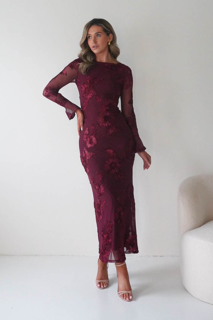 Amelita Long Sleeve Textured Maxi Dress | Wine-Oh Hello Clothing