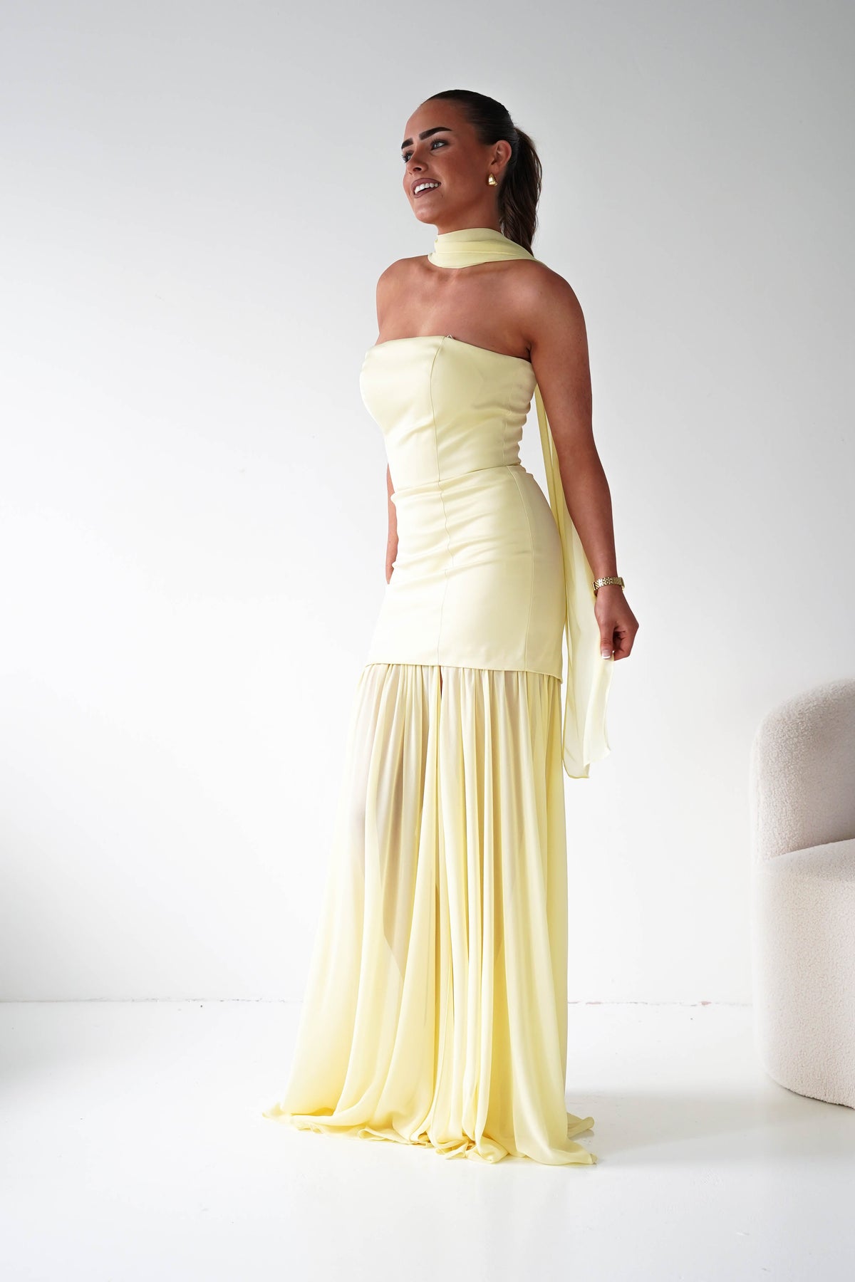 Amora Strapless Structured Maxi Dress | Yellow-Oh Hello Clothing