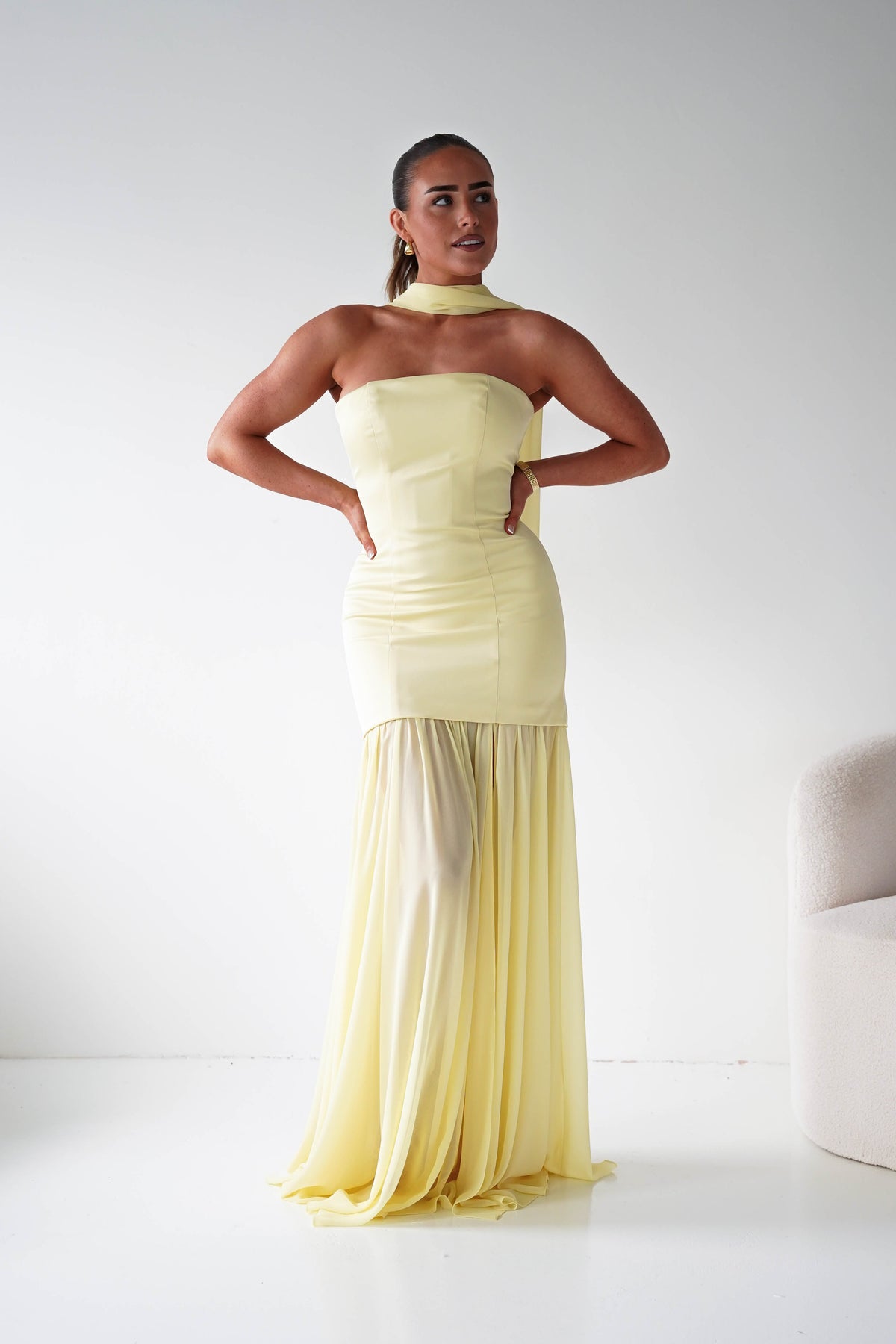 Amora Strapless Structured Maxi Dress | Yellow-Oh Hello Clothing