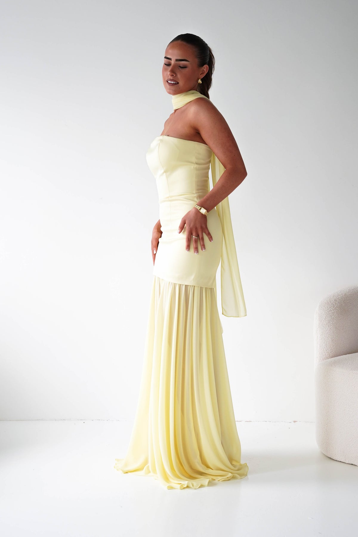 Amora Strapless Structured Maxi Dress | Yellow-Oh Hello Clothing
