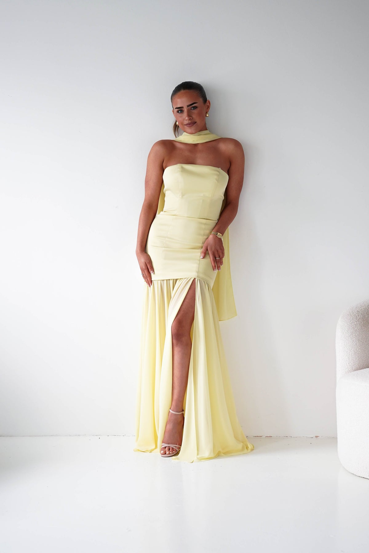 Amora Strapless Structured Maxi Dress | Yellow-Oh Hello Clothing