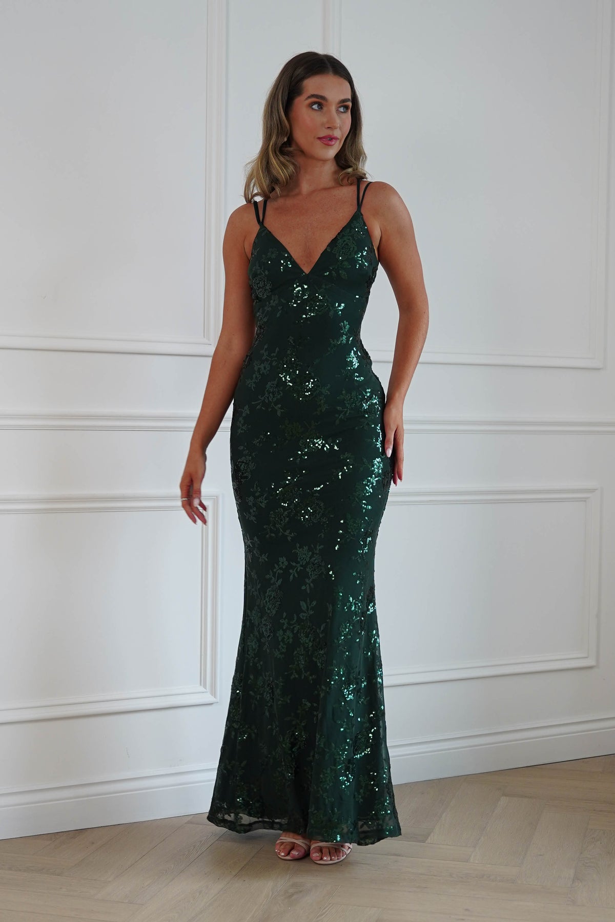 Oh Hello Clothing Dresses > Prom Dresses Andria Floral Sequin Maxi Gown | Green