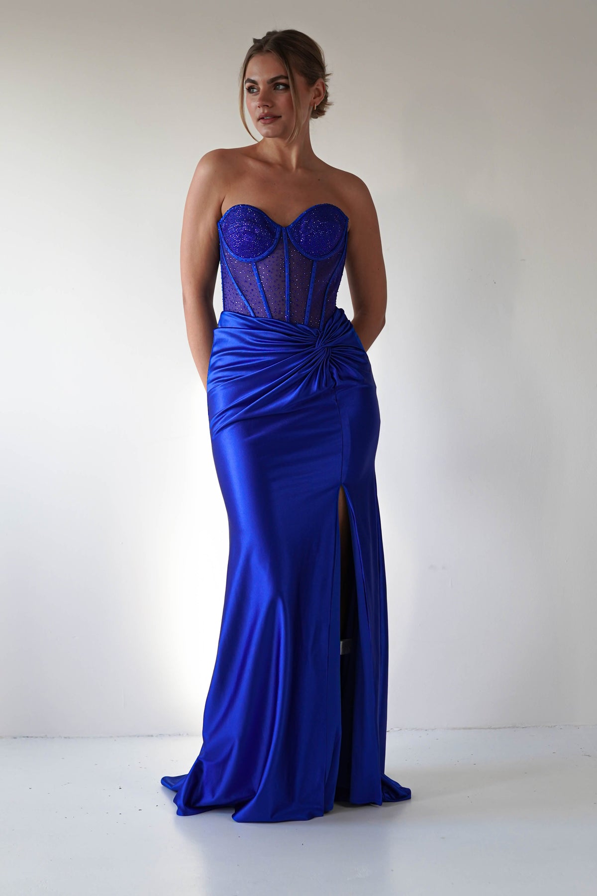 Andrina Rhinestone Strapless Gown | Royal Blue-Oh Hello Clothing