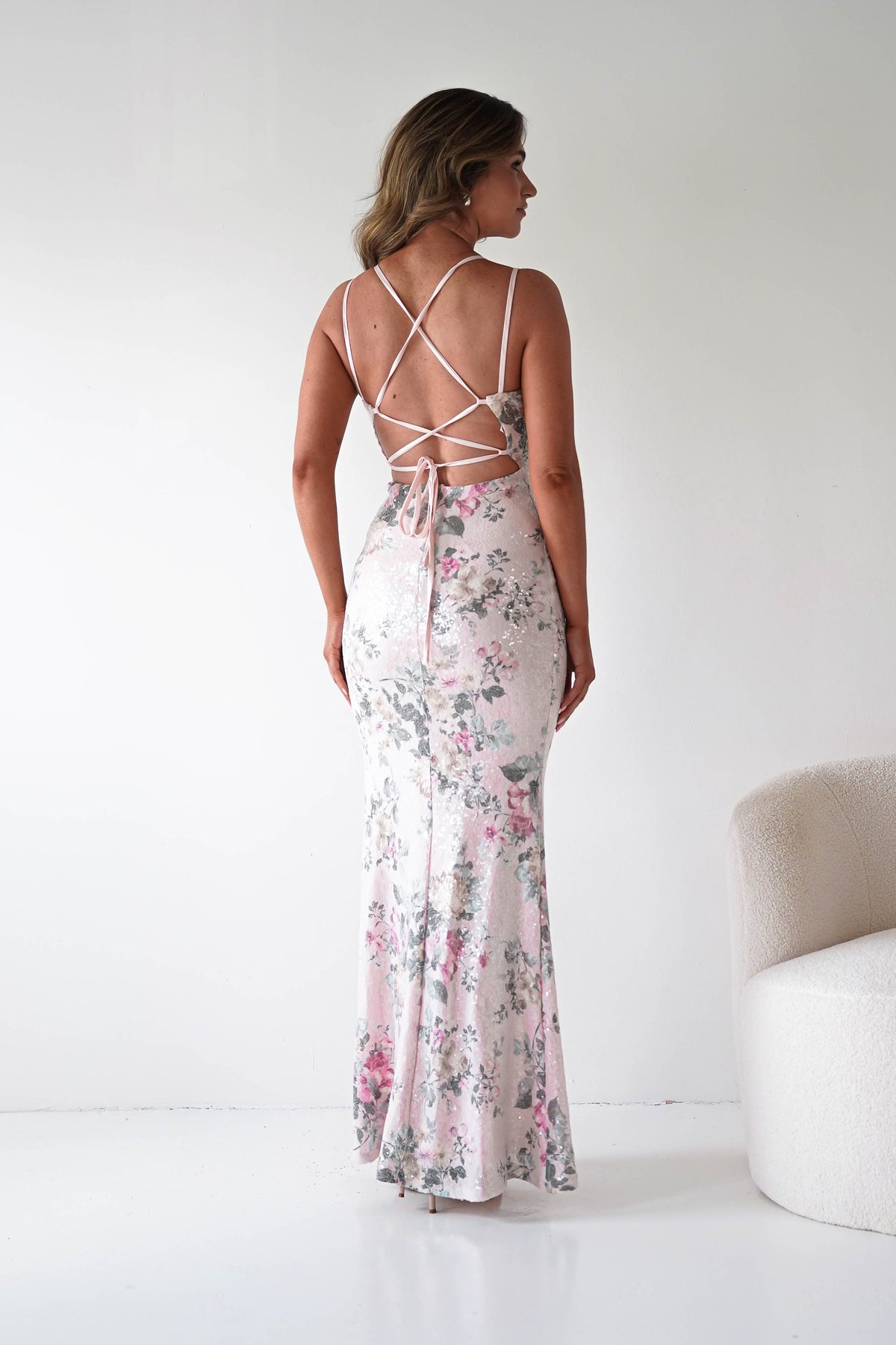 Anglea Floral Sequin Maxi Gown | Blush-Oh Hello Clothing