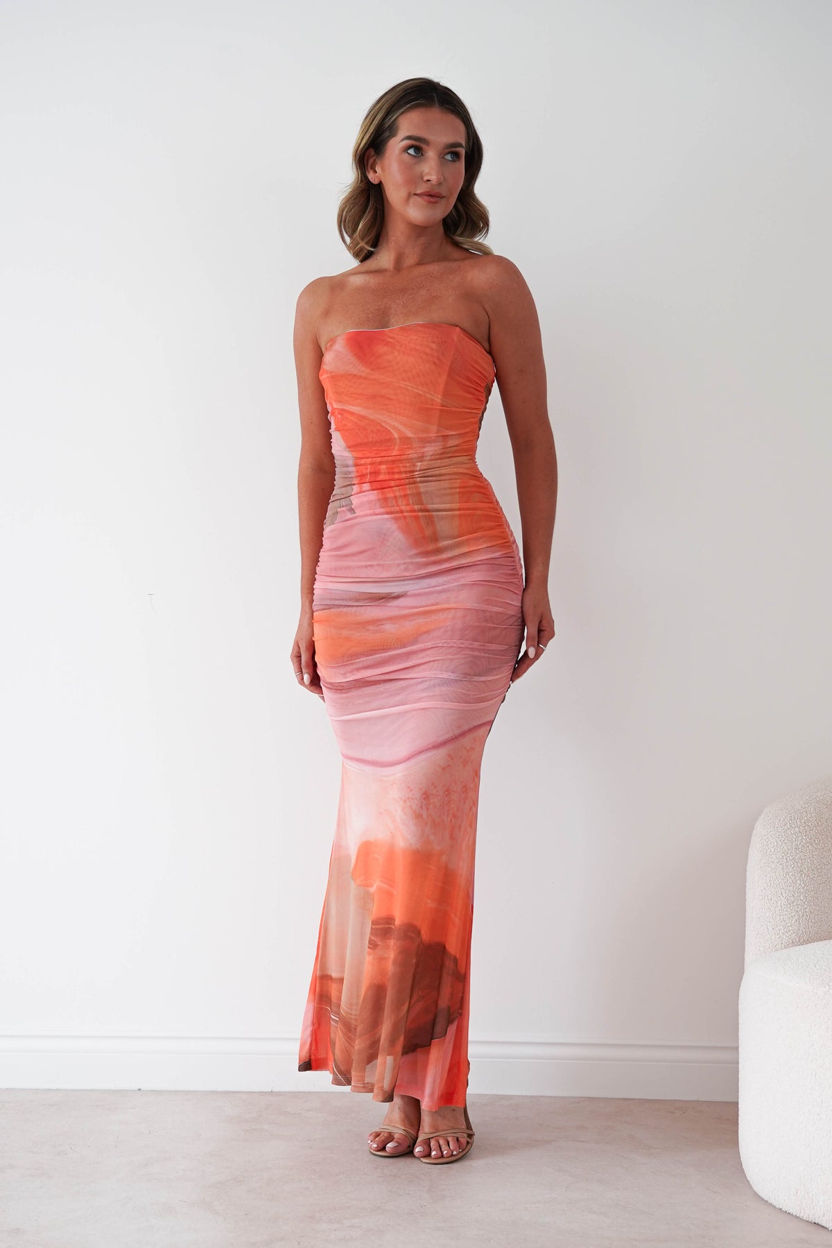 Anneka Strapless Mesh Bodycon Maxi Dress | Orange-Oh Hello Clothing
