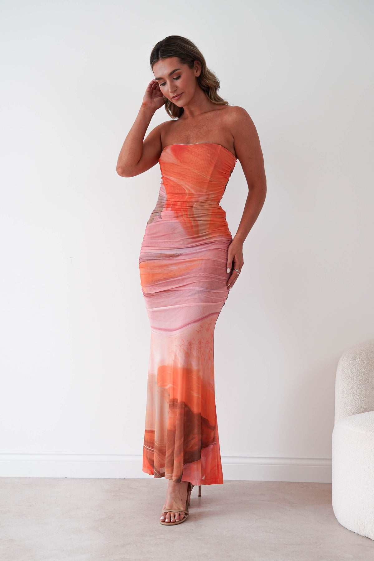 Anneka Strapless Mesh Bodycon Maxi Dress | Orange-Oh Hello Clothing