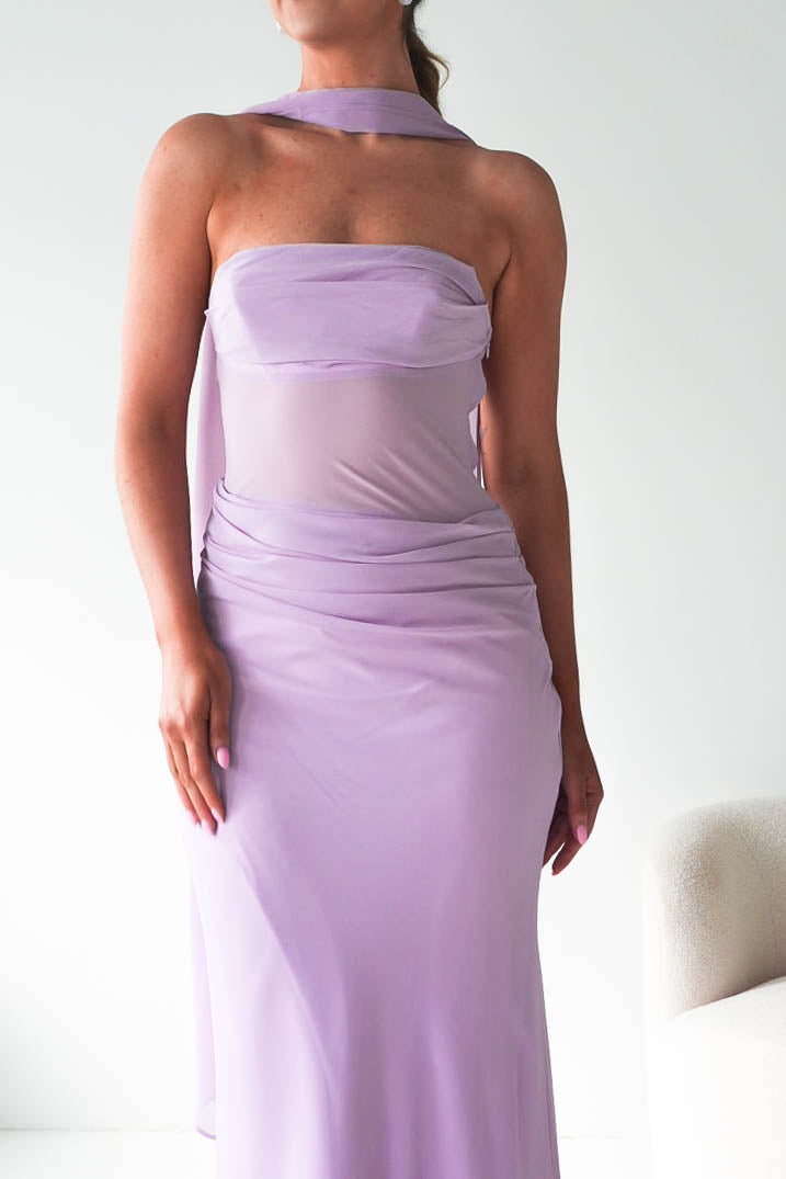 Antionia Strapless Mesh Maxi Dress | Lilac-Oh Hello Clothing