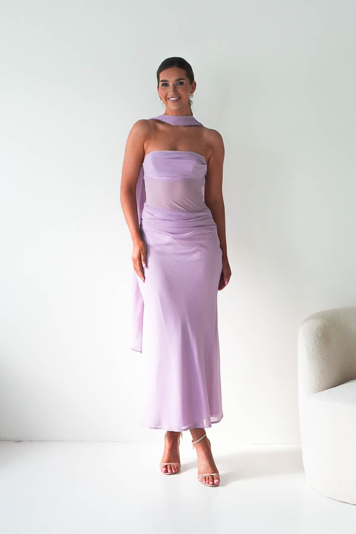 Antionia Strapless Mesh Maxi Dress | Lilac-Oh Hello Clothing