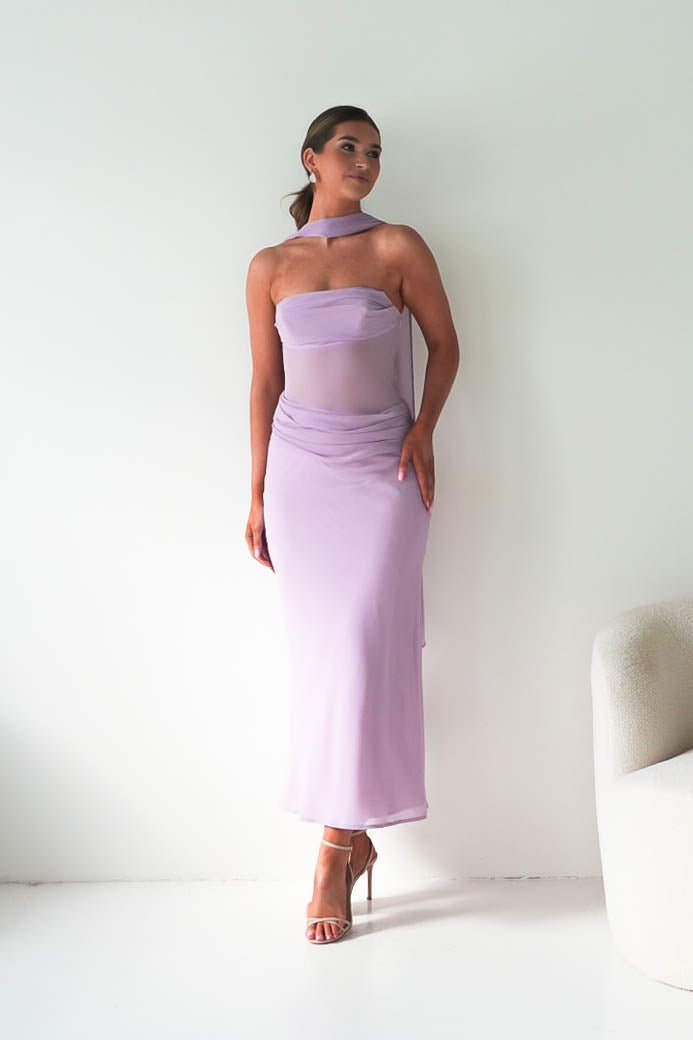 Antionia Strapless Mesh Maxi Dress | Lilac-Oh Hello Clothing