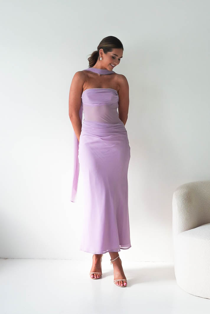 Antionia Strapless Mesh Maxi Dress | Lilac-Oh Hello Clothing