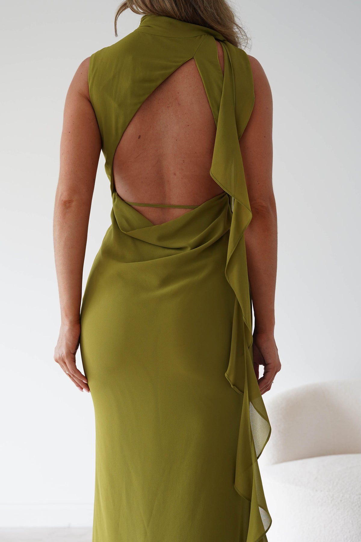 Aoife Draped Rosette Maxi Dress | Chartreuse Green-Oh Hello Clothing