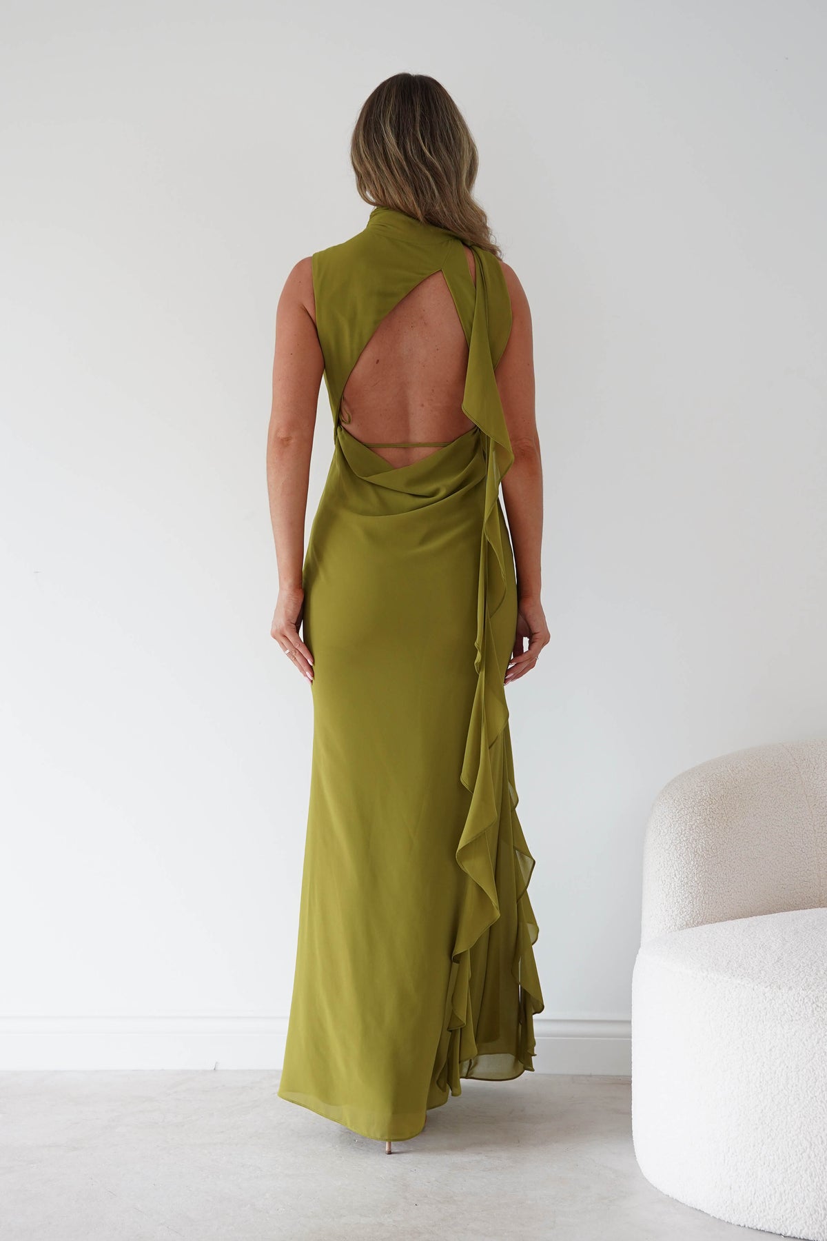 Aoife Draped Rosette Maxi Dress | Chartreuse Green-Oh Hello Clothing