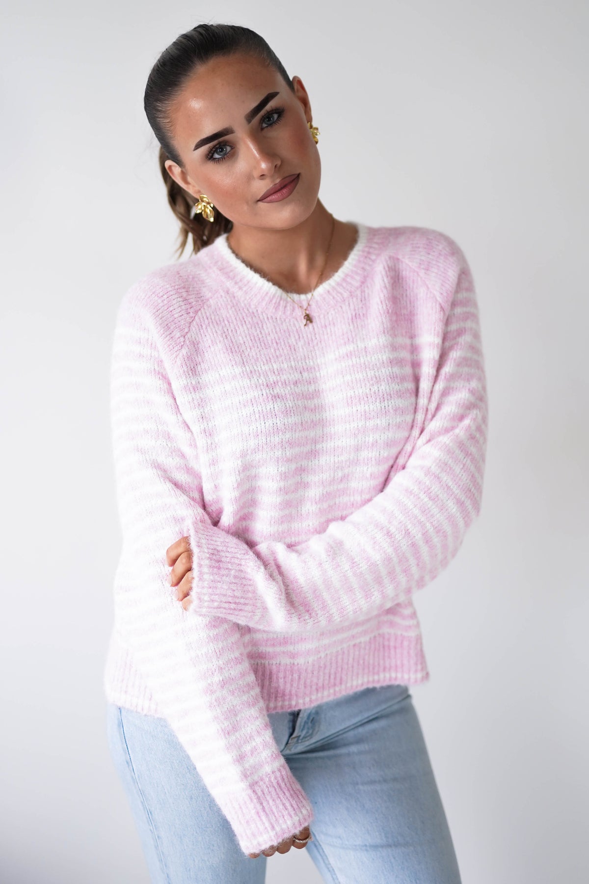 Aria Striped Cosy Knit Jumper | Pink-Oh Hello Clothing