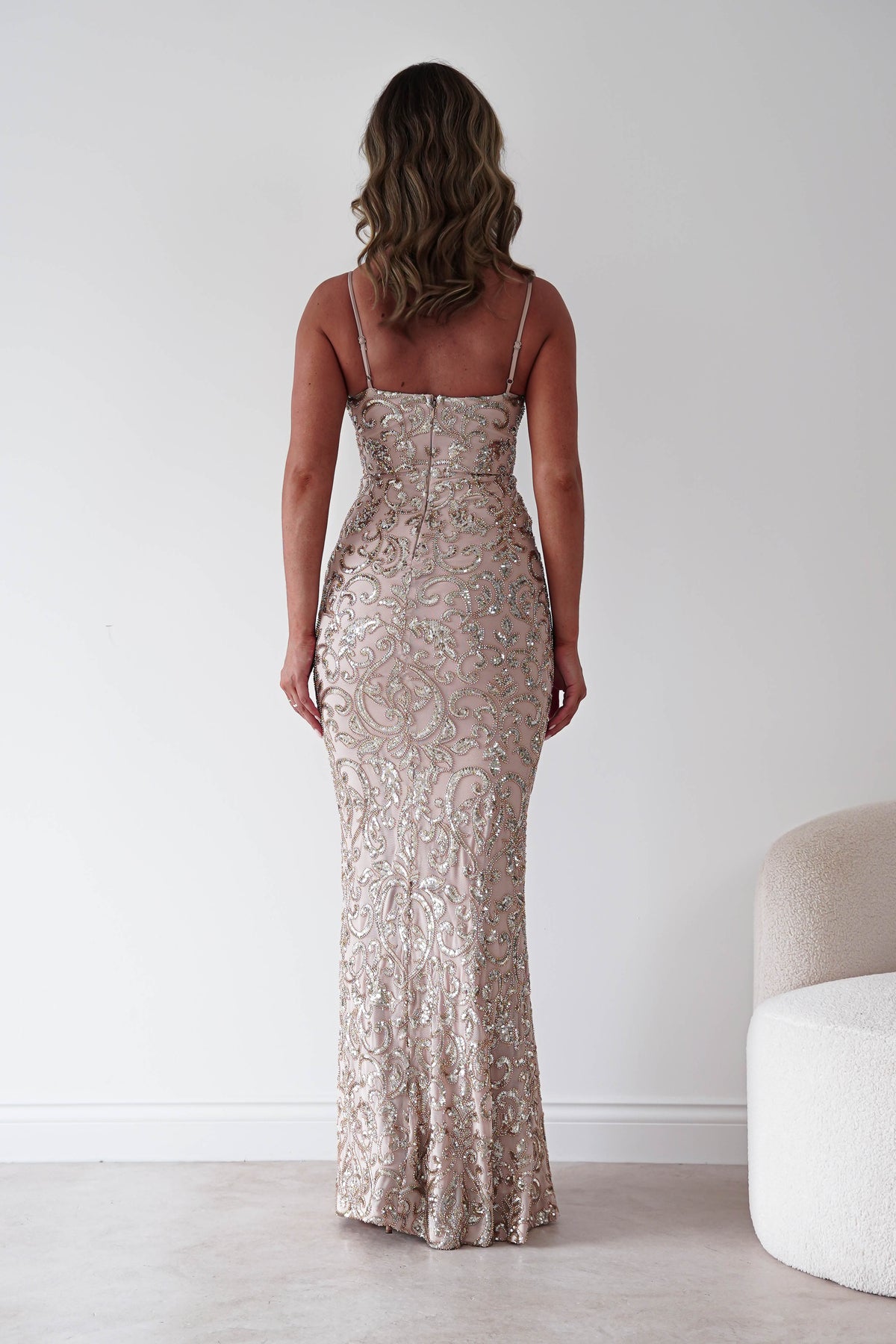 Aster Iridescent Beaded Embellished Gown | Gold-Oh Hello Clothing