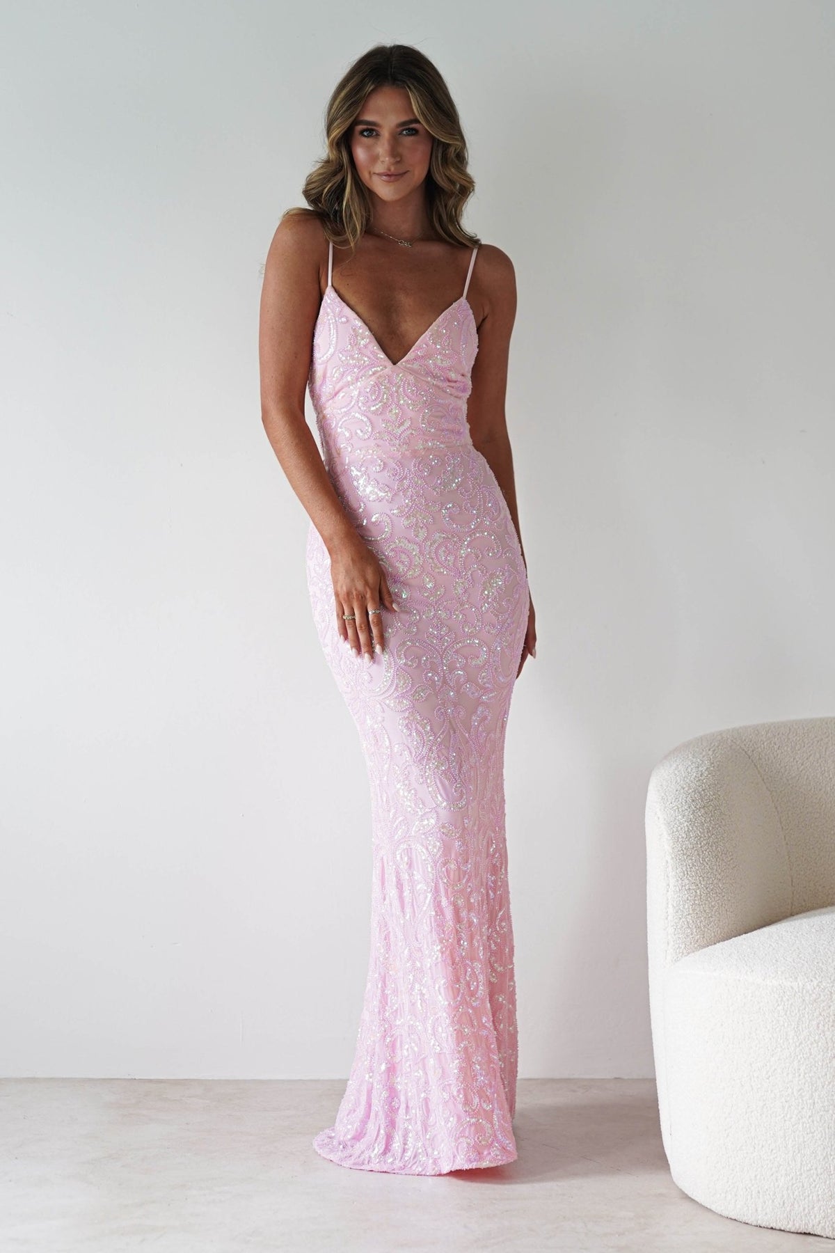Aster Iridescent Beaded Embellished Gown | Pink-Oh Hello Clothing