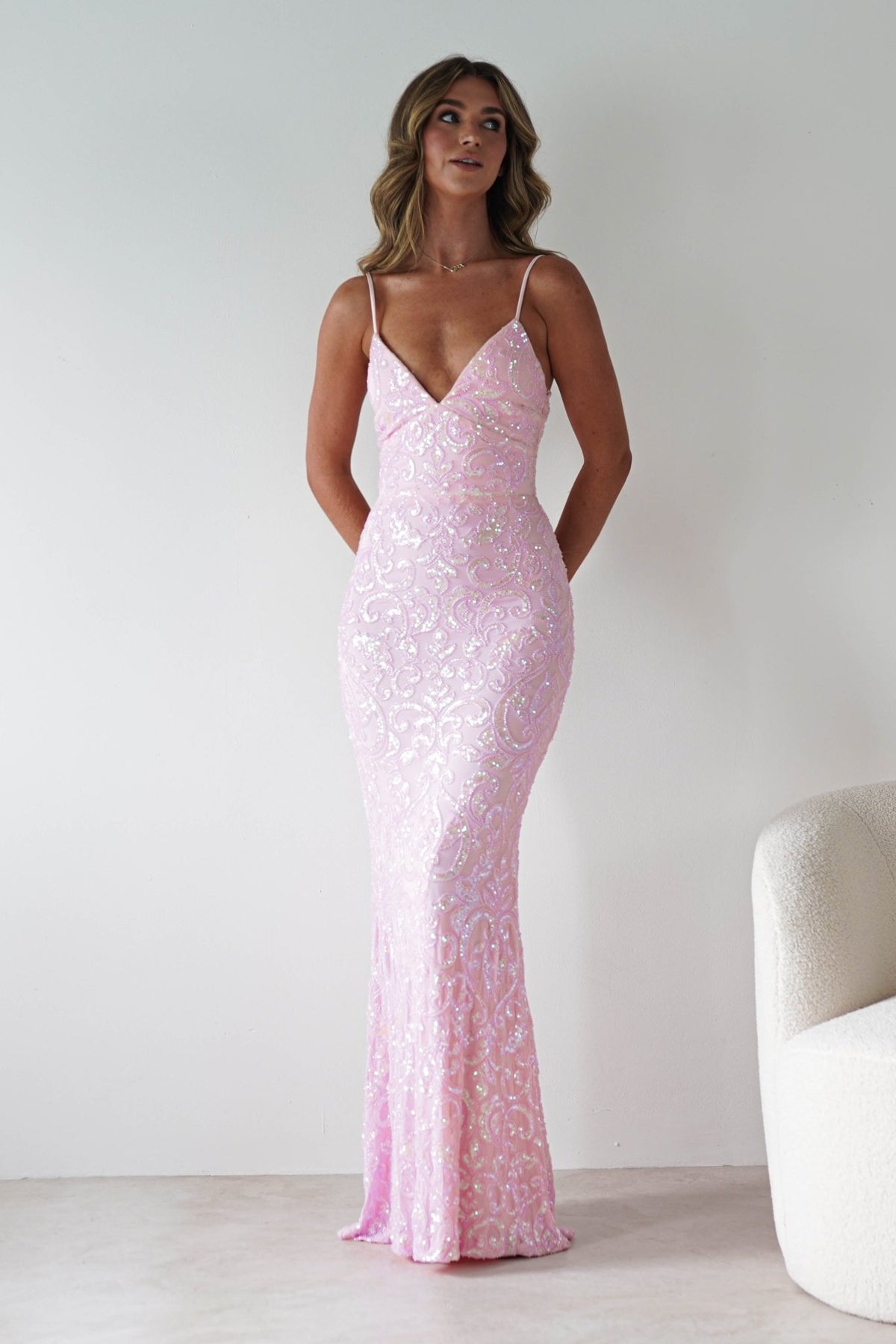 Aster Iridescent Beaded Embellished Gown | Pink-Oh Hello Clothing