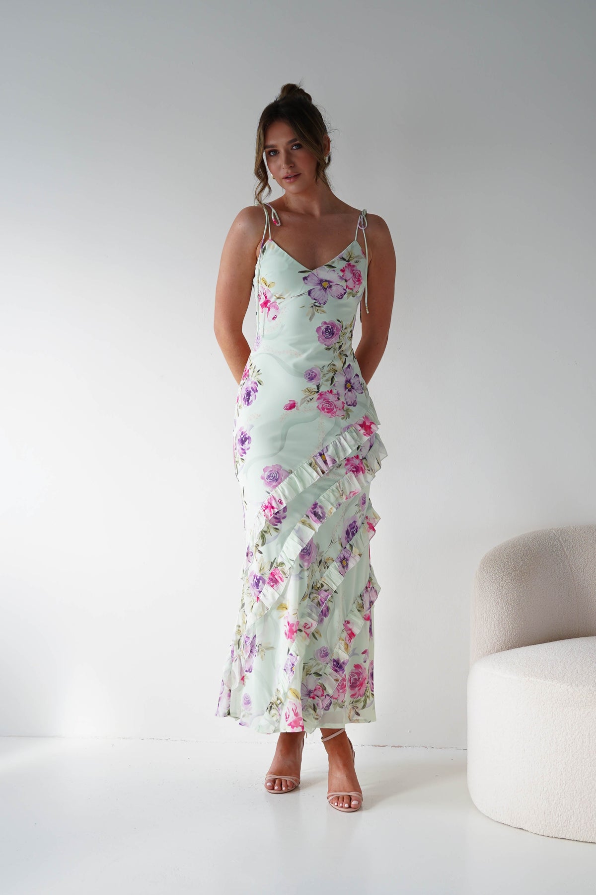 Athena Ruffle Floral Print Maxi | Mint Green-Oh Hello Clothing