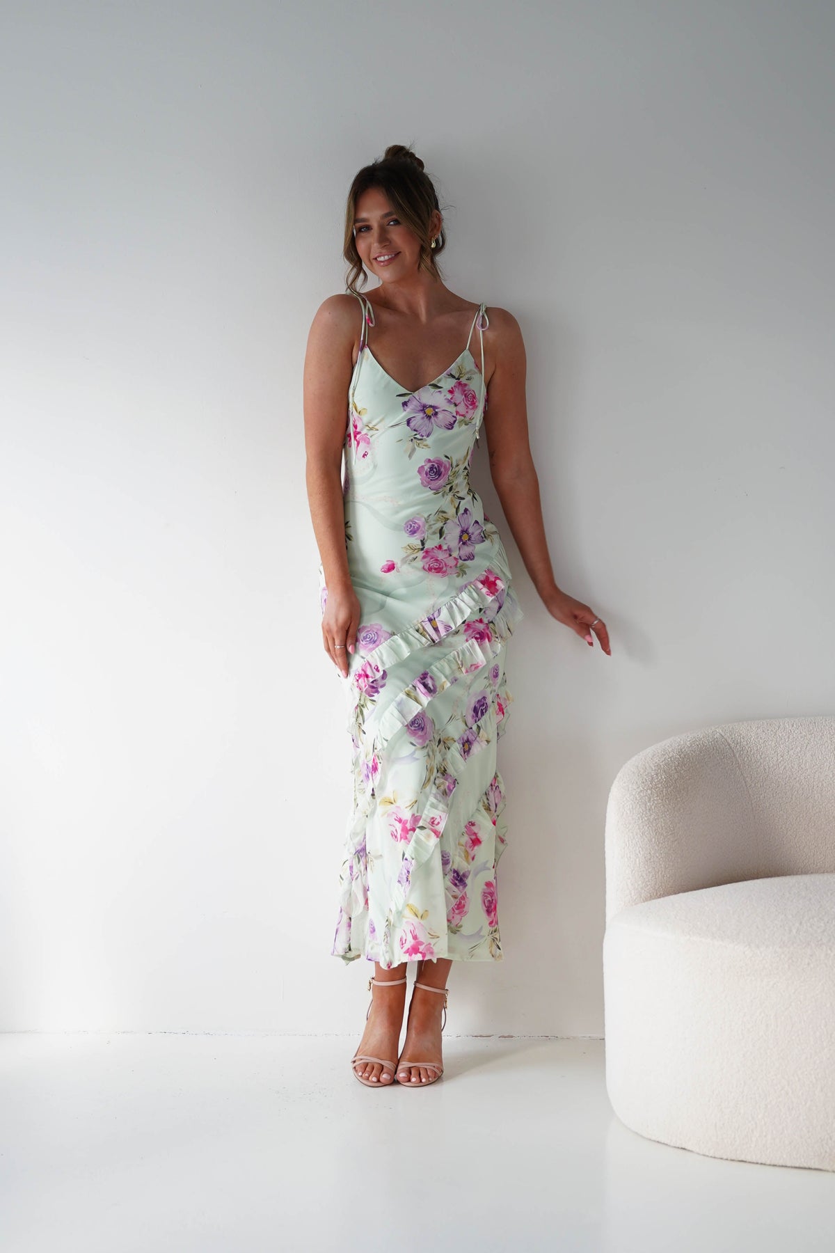 Athena Ruffle Floral Print Maxi | Mint Green-Oh Hello Clothing