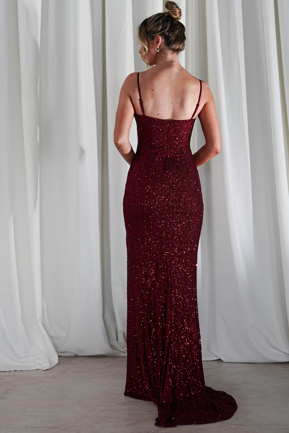 Audrina Bodycon Sequin Gown | Burgundy-Oh Hello Clothing