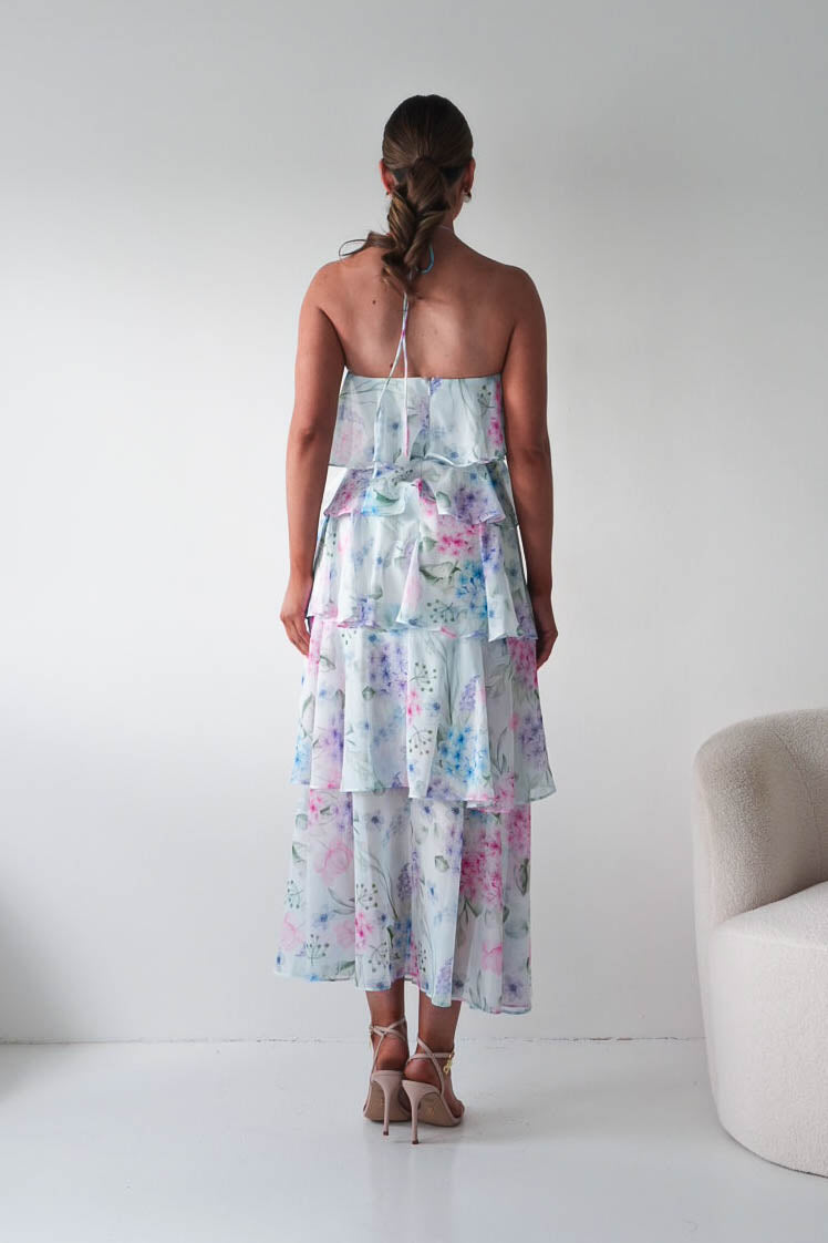 Aurora Halternack Floral Ruffle Maxi Dress-Oh Hello Clothing