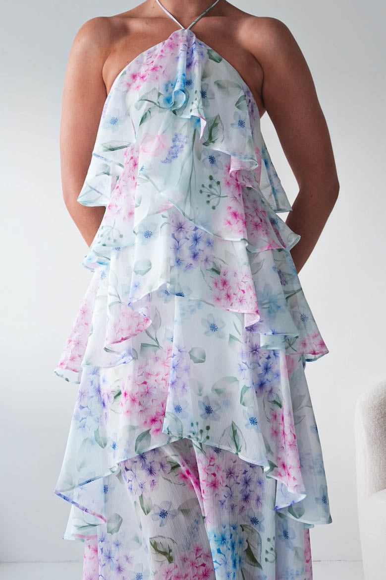 Aurora Halternack Floral Ruffle Maxi Dress-Oh Hello Clothing