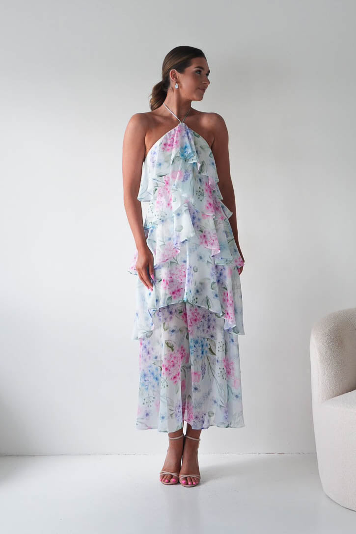 Aurora Halternack Floral Ruffle Maxi Dress-Oh Hello Clothing