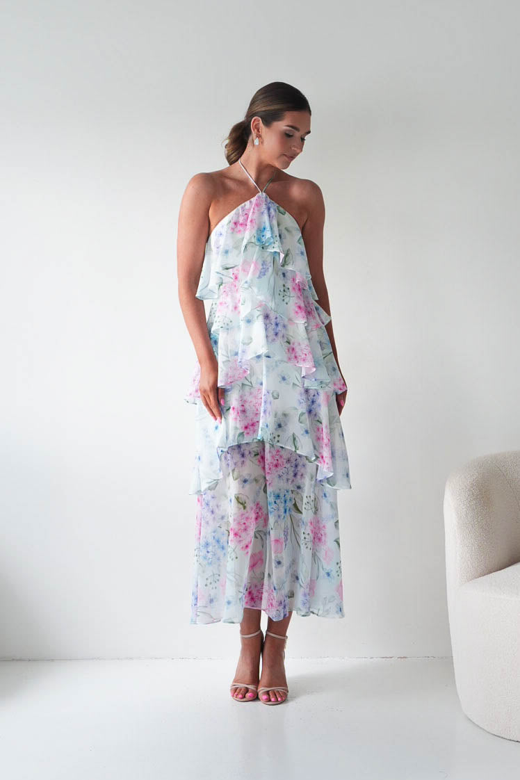 Aurora Halternack Floral Ruffle Maxi Dress-Oh Hello Clothing