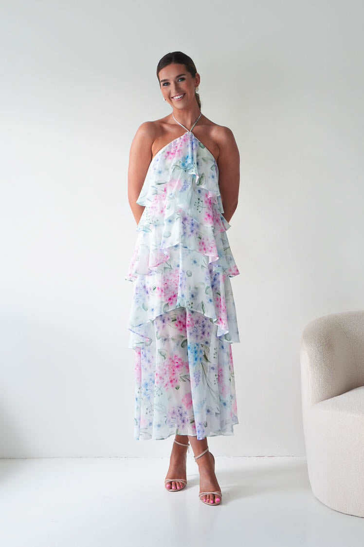 Aurora Halternack Floral Ruffle Maxi Dress-Oh Hello Clothing