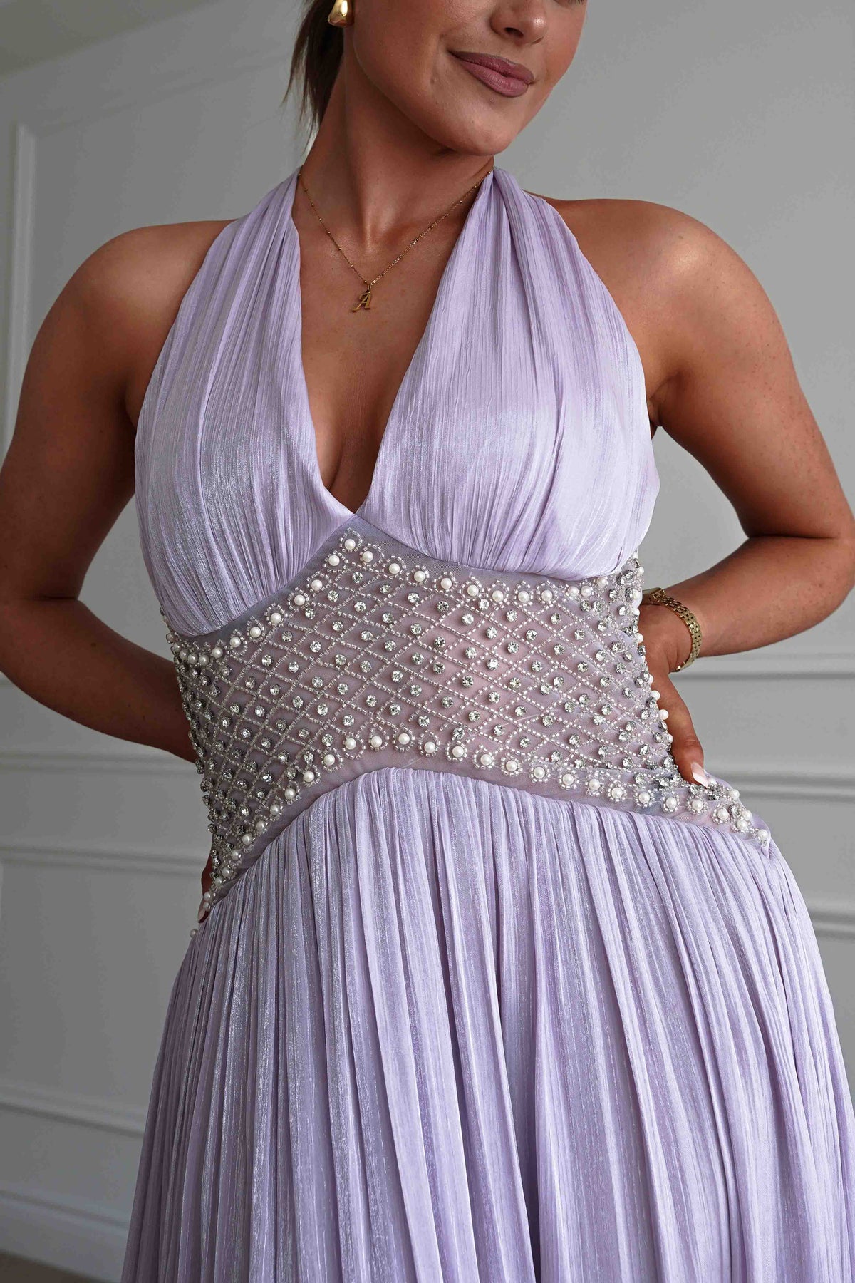 Aveline Luminescent Pleated Maxi Dress | Lilac-Oh Hello Clothing