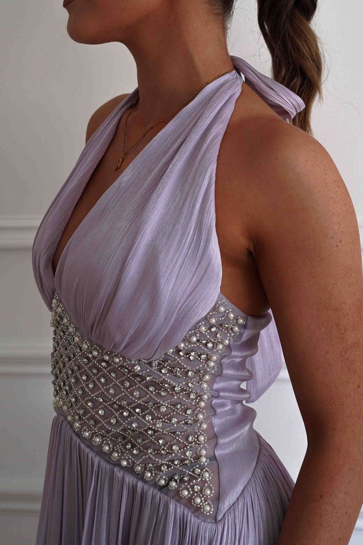 Aveline Luminescent Pleated Maxi Dress | Lilac-Oh Hello Clothing