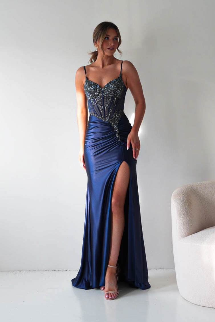 Becca Embellished Corset Evening Gown | Navy-Oh Hello Clothing