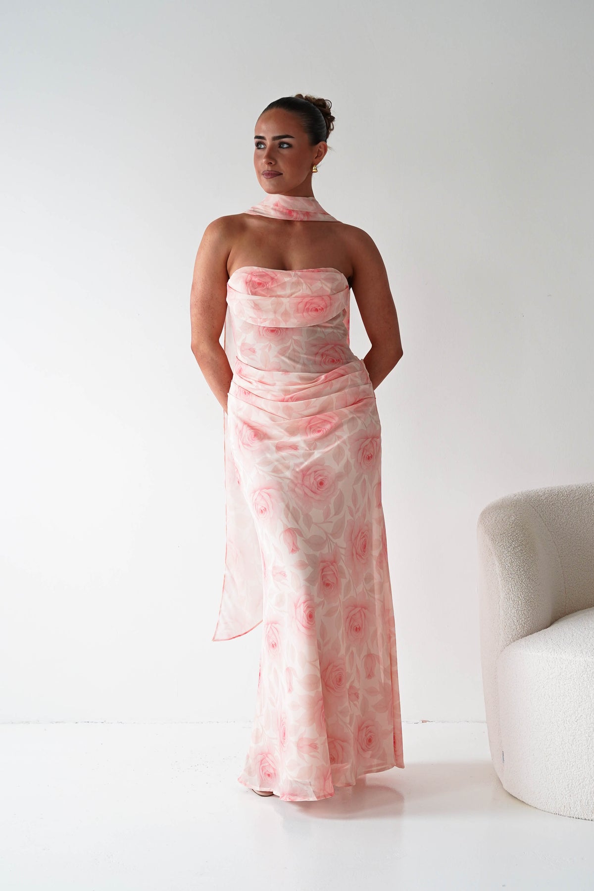 Belinda Floral Draped Strapless Maxi Dress | Peach-Oh Hello Clothing