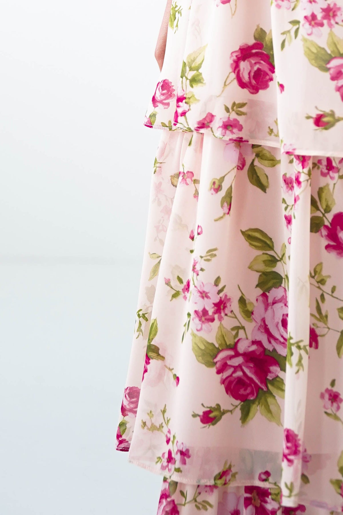 Bella Rose Print Lace-Up Tiered Maxi Dress | Peach-Oh Hello Clothing