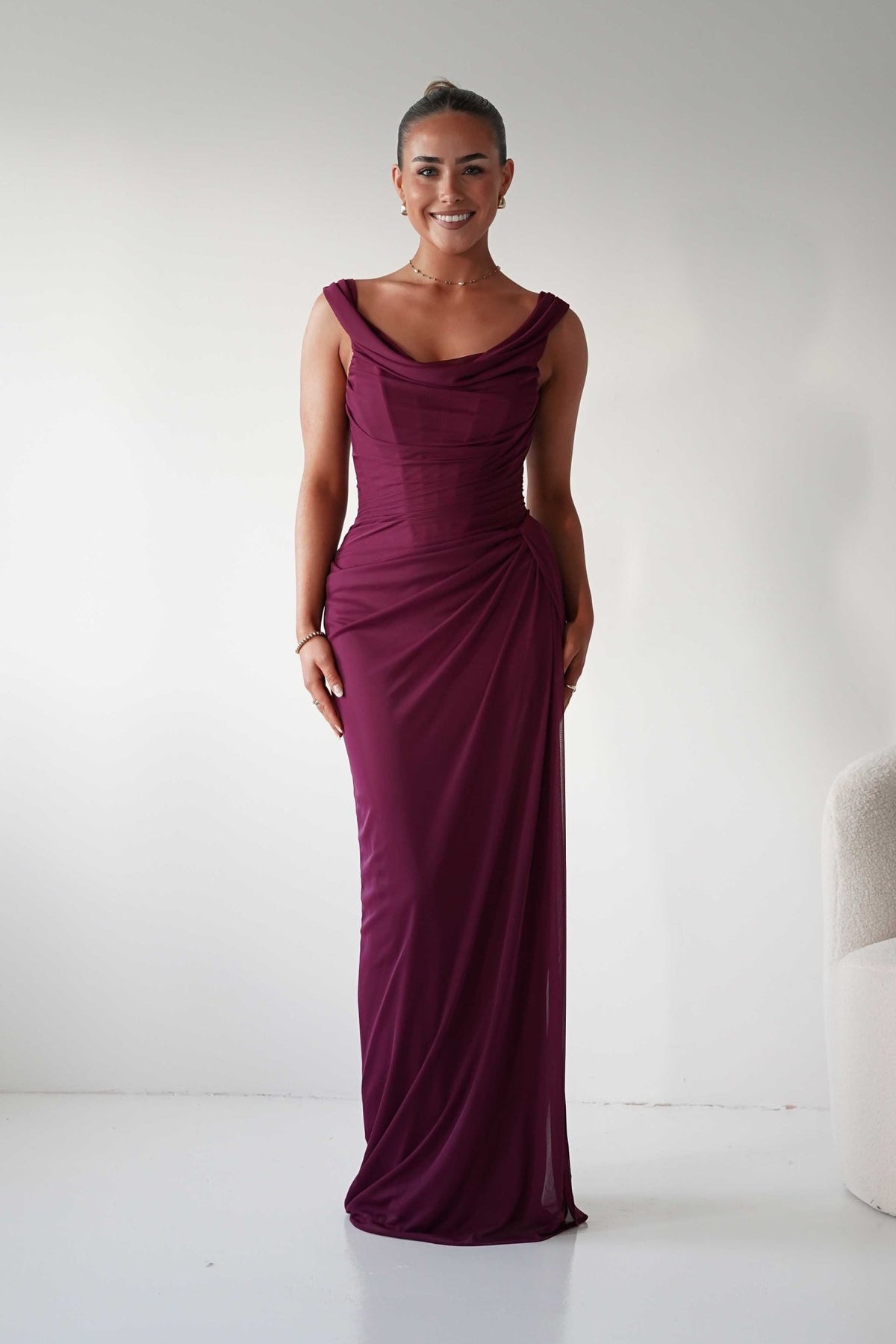 Berkley Draped Mesh Corset Maxi Gown | Mulberry-Oh Hello Clothing