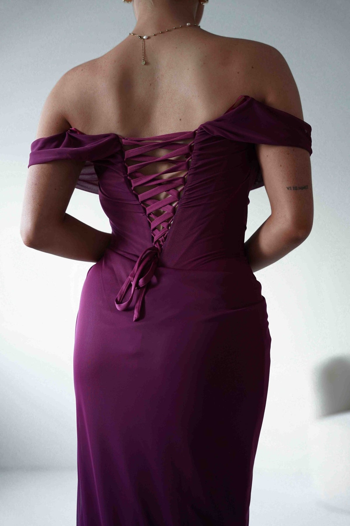 Berkley Draped Mesh Corset Maxi Gown | Mulberry-Oh Hello Clothing