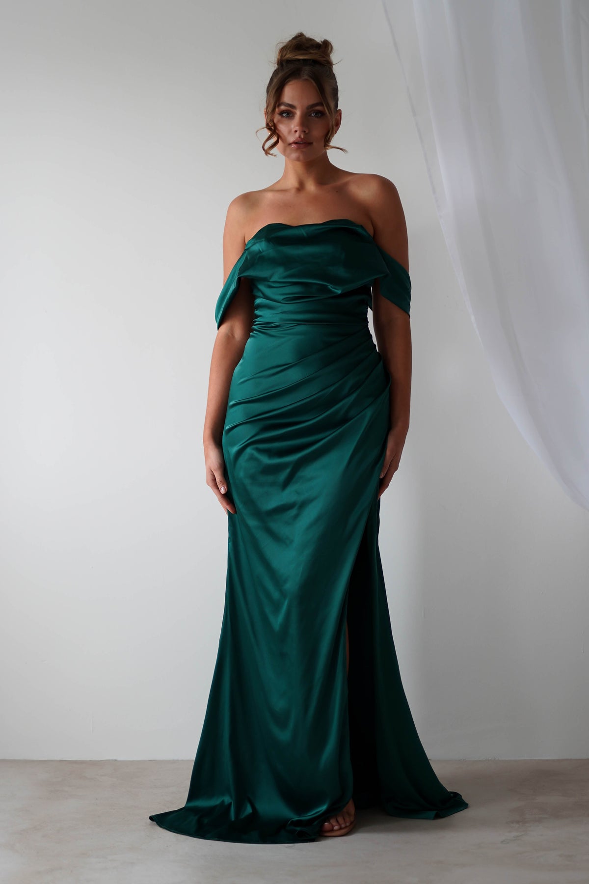 Beth Draped Silky Satin Gown | Green-Oh Hello Clothing