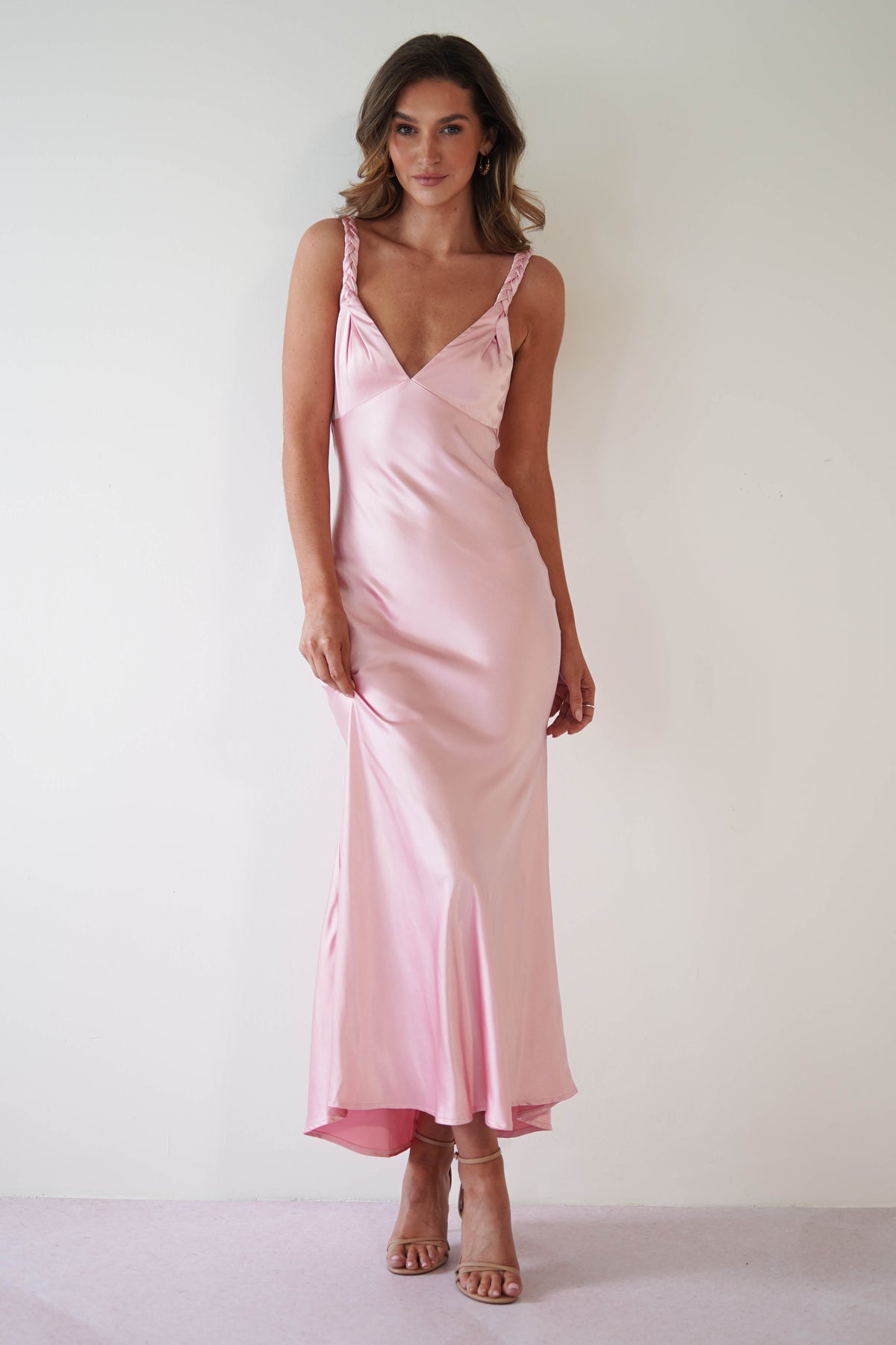 Bethanie Soft Satin Maxi Dress | Light Pink-Oh Hello Clothing