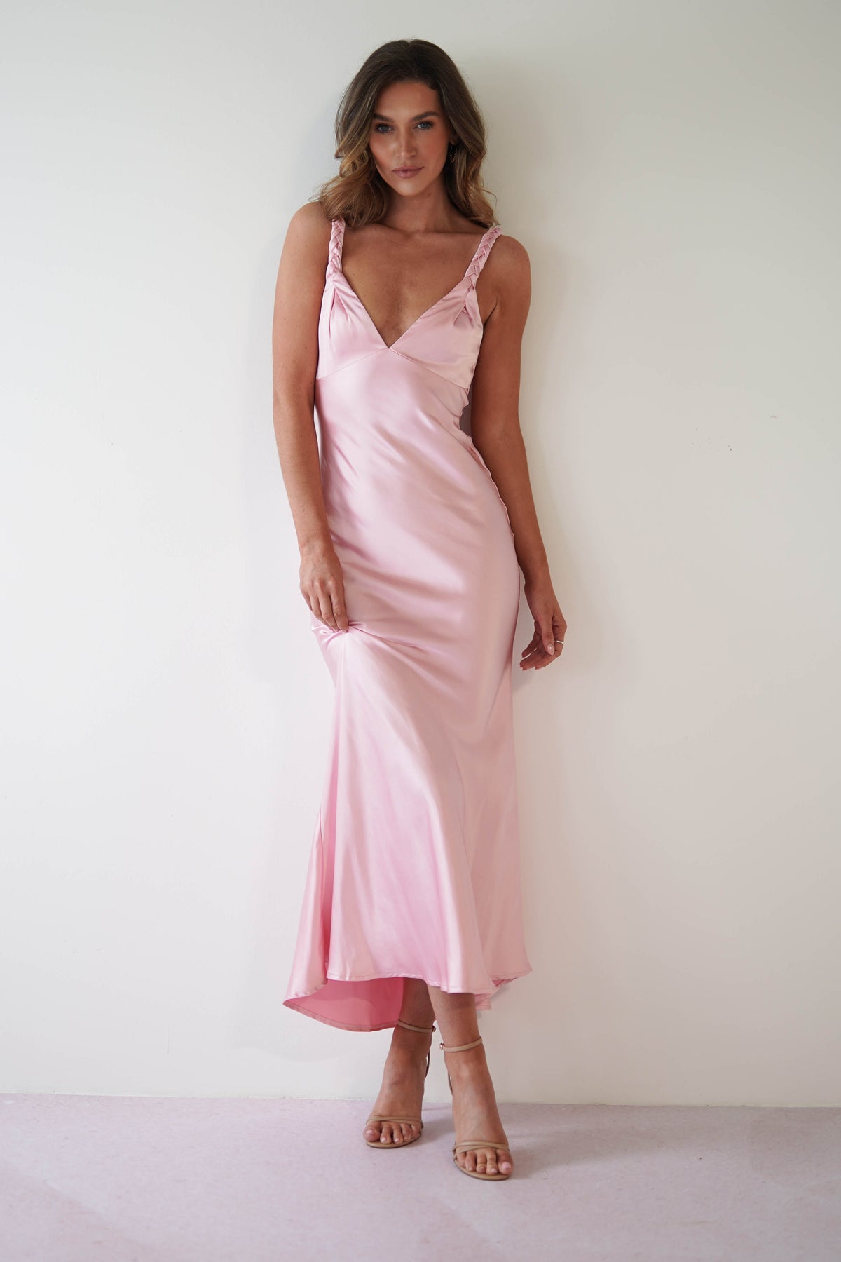 Bethanie Soft Satin Maxi Dress | Light Pink-Oh Hello Clothing