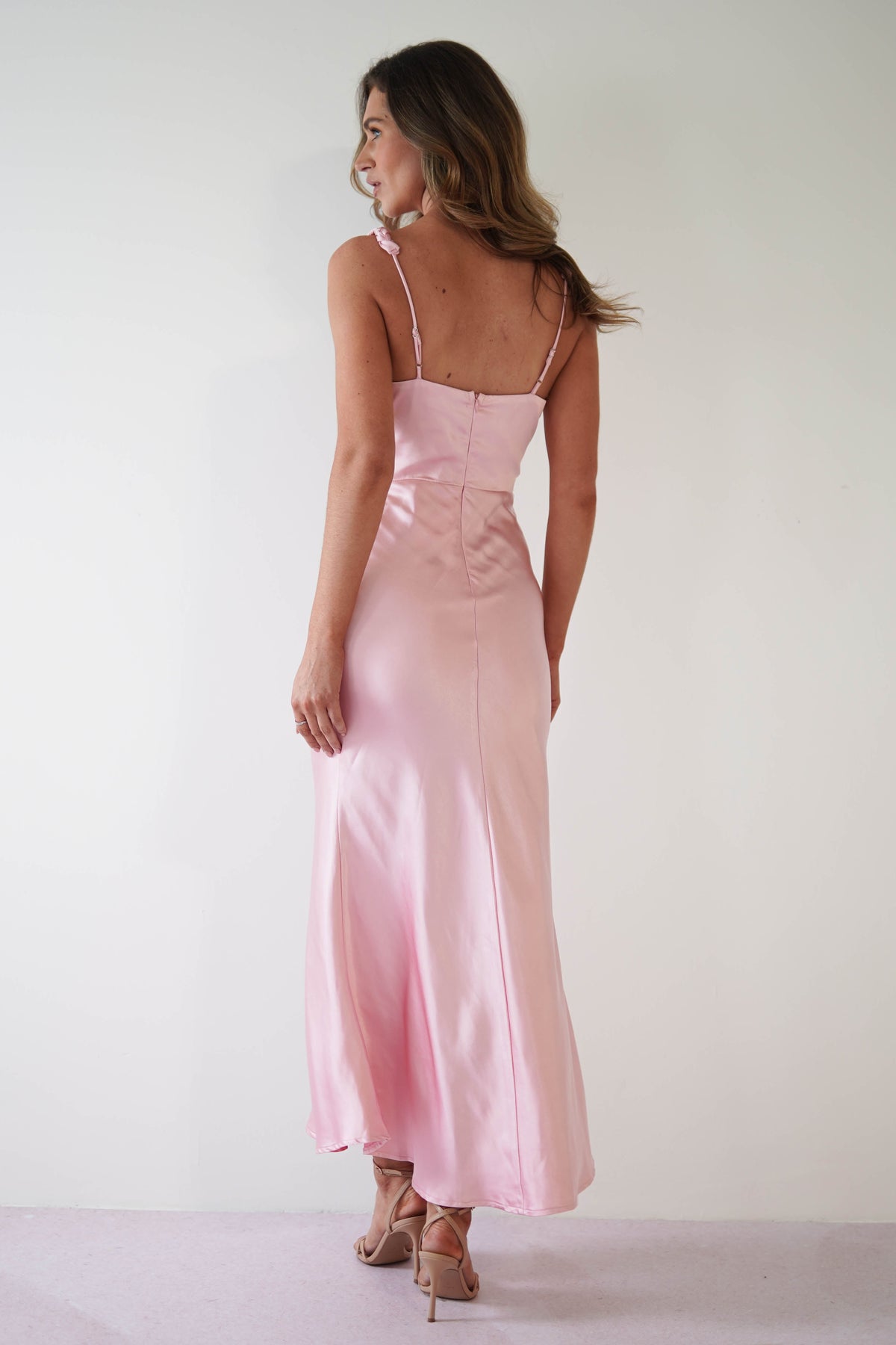 Bethanie Soft Satin Maxi Dress | Light Pink-Oh Hello Clothing