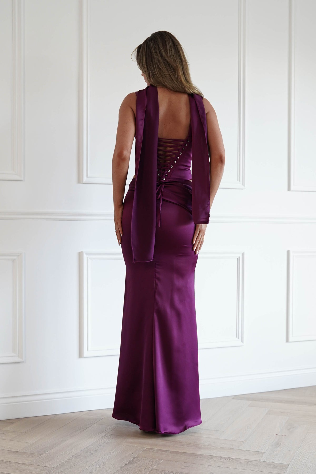 Oh Hello Clothing Women > Clothing > Dresses Bonita Satin Corset 2 Piece Gown | Mulberry