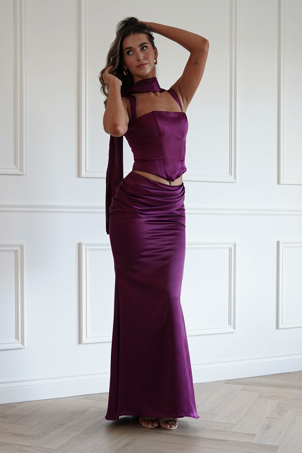 Oh Hello Clothing Women > Clothing > Dresses Bonita Satin Corset 2 Piece Gown | Mulberry