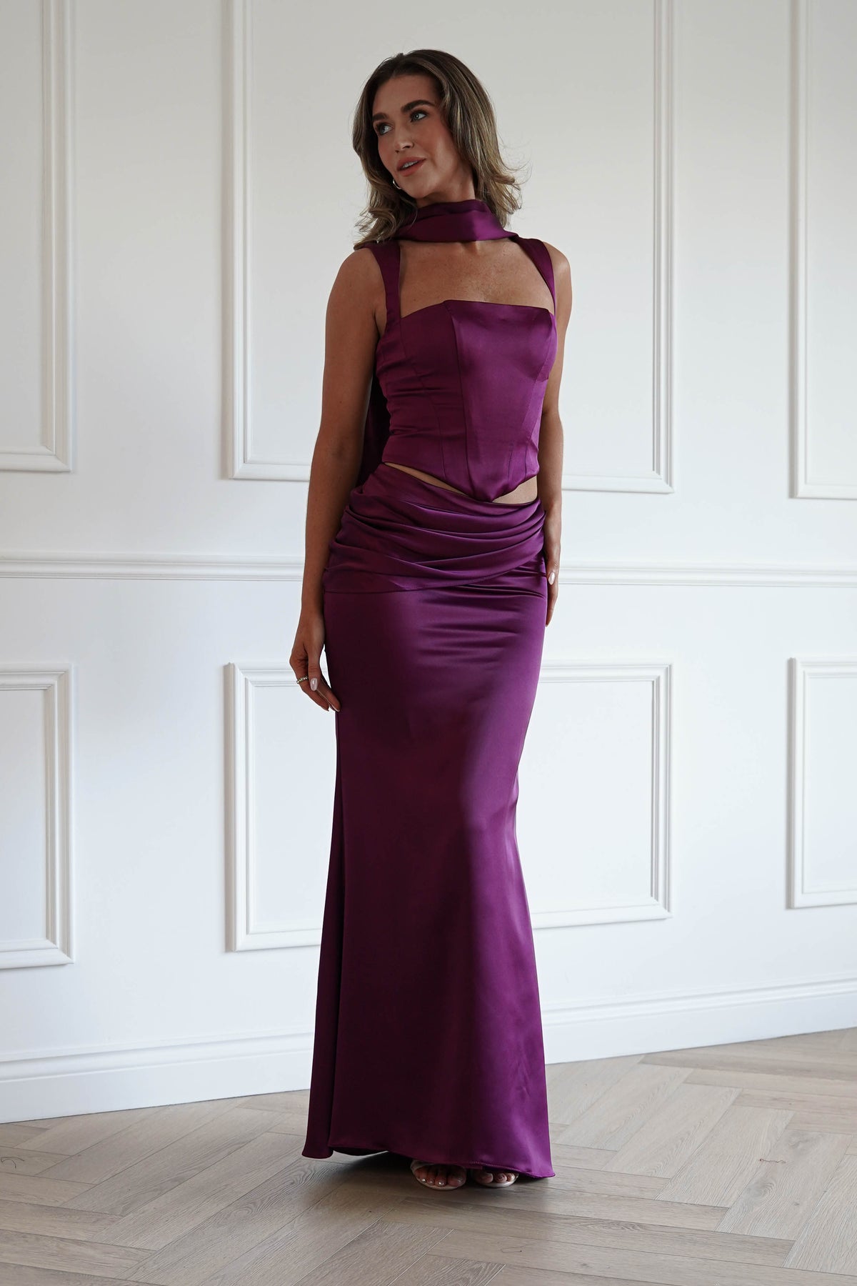 Oh Hello Clothing Women > Clothing > Dresses Bonita Satin Corset 2 Piece Gown | Mulberry