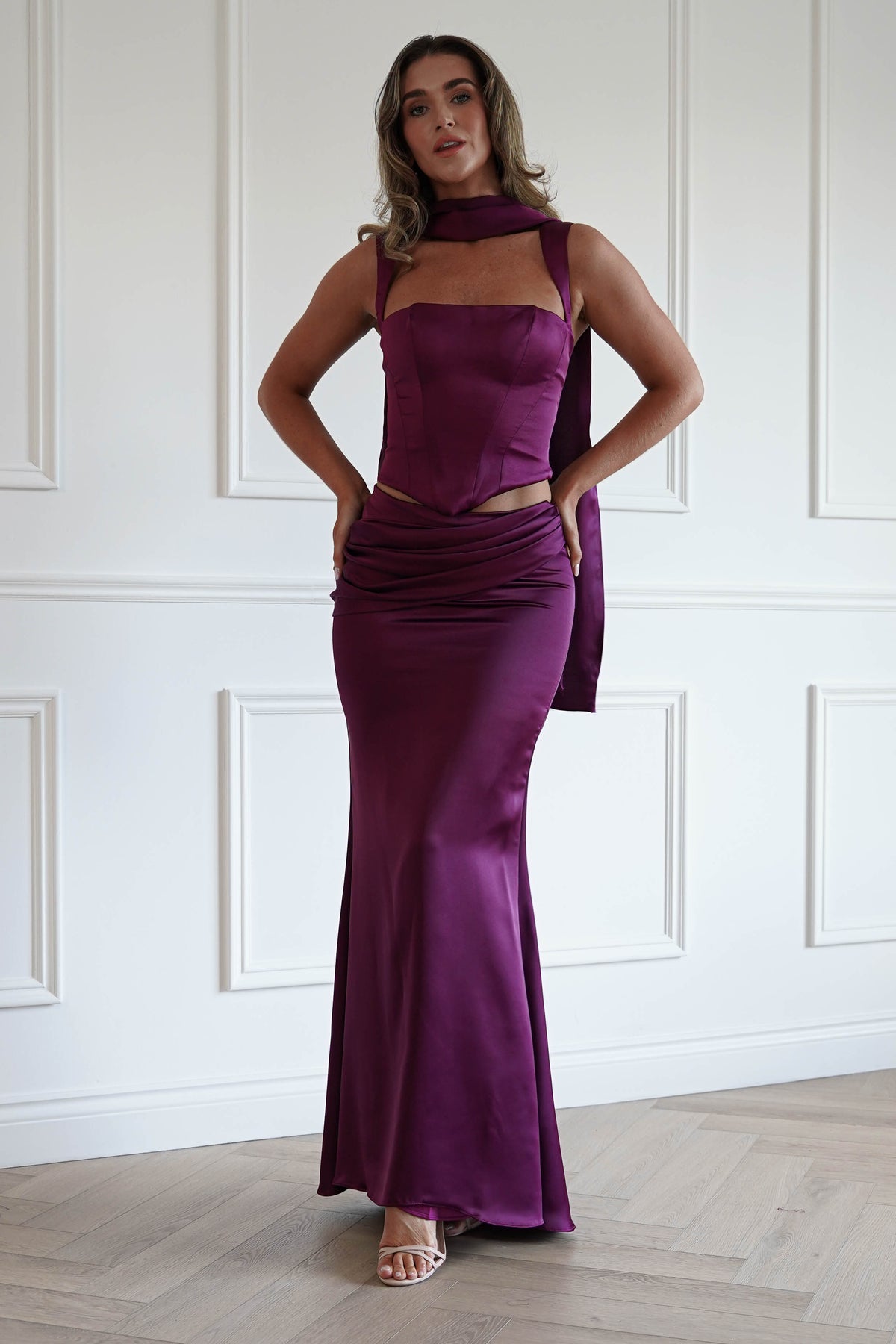 Oh Hello Clothing Women > Clothing > Dresses Bonita Satin Corset 2 Piece Gown | Mulberry