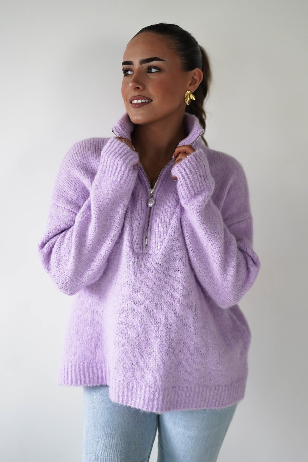 Bonnie Half Zip Knitted Jumper | Lilac-Oh Hello Clothing